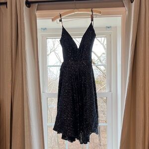 ONE by Contrarian Glittering Black High Low Dress
